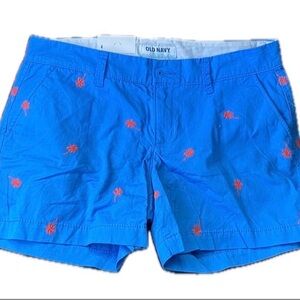 NWT Old Navy Size 4 Blue Orange Palm Tree Embroidered Chino Flat Front Shorts